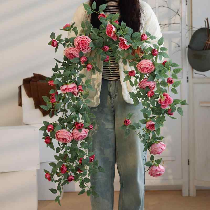 バラ 造花 藤 薔薇 フェイクフラワー ピンク系 レッド オレンジ ホワイト 吊り下げ 壁掛け 空調パイプ 隠し