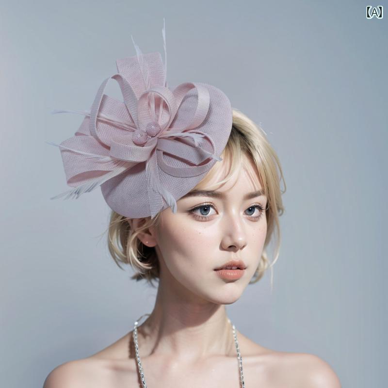 オレンジ ピンク アイボリー おしゃれ リボン フェザー 秋 英国風 レトロ エレガント 上品 大人 ミニハット ヘアアクセ レディース トーク帽子