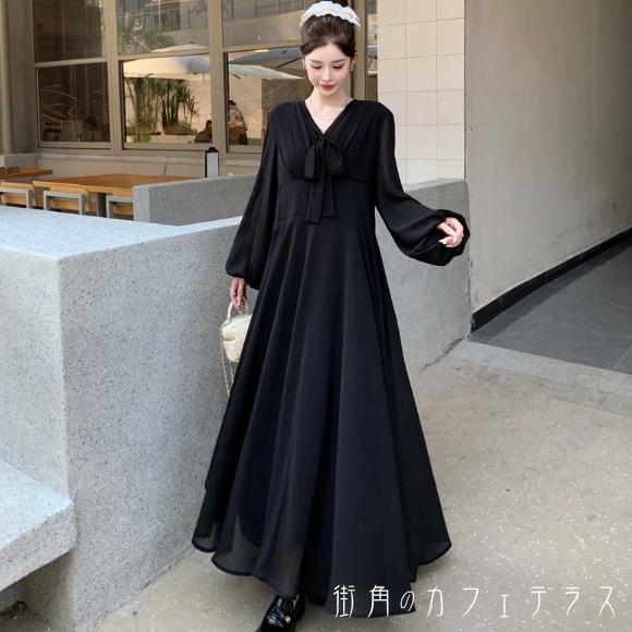春 無地 高級感 高見え こなれ感 主役級 お洒落 おしゃれ 上品 大人 華やか コンサバ シック カジュアル シンプル きれいめ 大人可愛い 可愛い エレガント ステッチ 縫い目 リボン シースルー 透け感 プルオーバー フレア Aライン Vネック 長袖 ゆったり マキシ ロングワンピ
