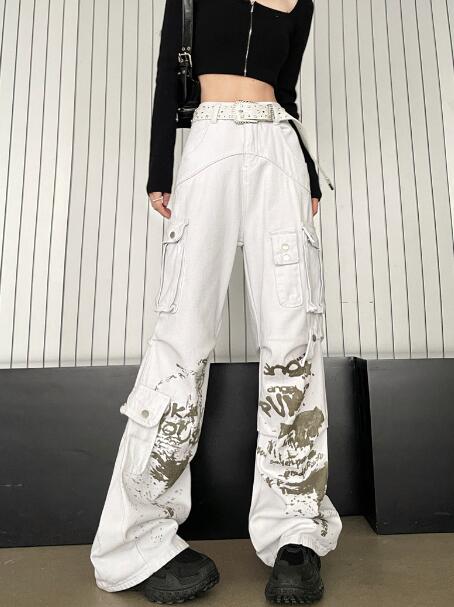 大きいサイズ ビッグ 韓国 派手 奇抜 ストリート メンズ ガールズ レディース HIPHOP ヒップホップ 衣装 ダンス シンプル ストレート ジーパン ジーンズ パンツ ボトムス ズボン 「ベルトなし」カーゴパンツ 4,275円