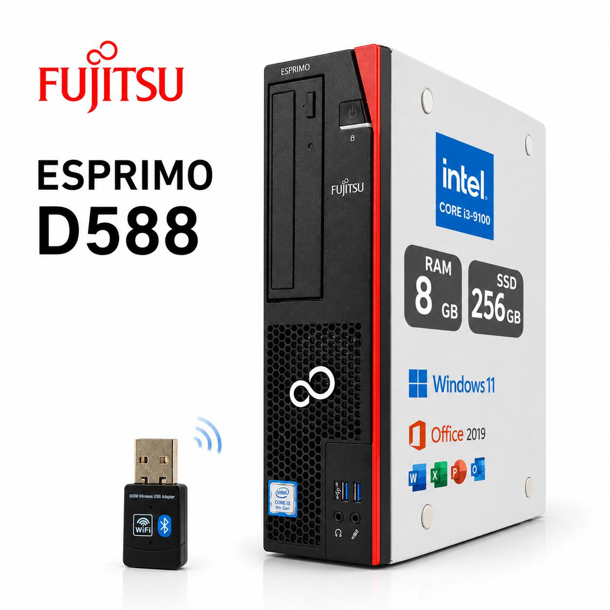 【Aランク】富士通 ESPRIMO D588/B デスクトップパソコン 第9世代 Core i3 9100 メモリ8GB 高速SSD256GB Windows11 Pro Office 搭載 Wi-Fi Bluetooth DVD 省スペース スリムPC 整備済み 中古パソコン 90日保証 送料無料|Select Opus