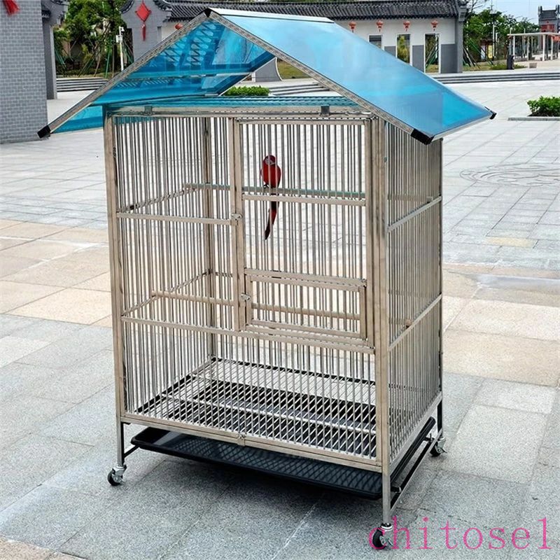 大型 鳥かご セキセイインコケージ 手乗りインコ ステンレス素材 ステンレススチールシャーシが付属 ステンレス製スタンディングスティック ユニバーサルホイール 鳥小屋 複数飼い 大きいケージ オカメインコ (雨除け付き94*64*120cm)｜激安ショップ　チトセ 33,333円