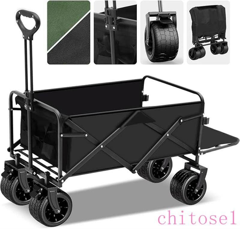 期間限定5%クーポン アウトドアワゴン 2024強化版 後部展開可 耐荷重200KG キャリーワゴン キャリーカート キャンプカート 長物対応 取り外し可能タイヤ 大型タイヤ ブレーキ付き 折りたたみ ワンタッチ収束式 chitose1