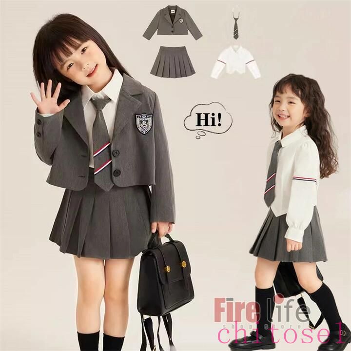期間限定5%クーポン 子供スーツ 卒業式スーツ 入学式 4点セットJK制服 ガールズ ジャケット プリーツスカート ネクタイ シャツ chitose1 フォーマルスーツ 女の子 高校生 中学生 小学生 幼稚園 入園式
