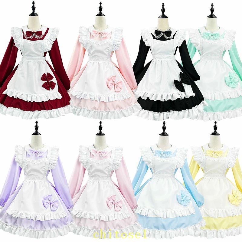 送料無料 メイド服 コスプレ 髪飾り付き ハロウィン ゴスロリ メイド衣装 エプロン メイドカフェー ワンピース 半袖 仮装 変装 レディース 可愛い パーティー イベント 演出服 学園祭 喫茶店 カフェー 大きいサイズ S