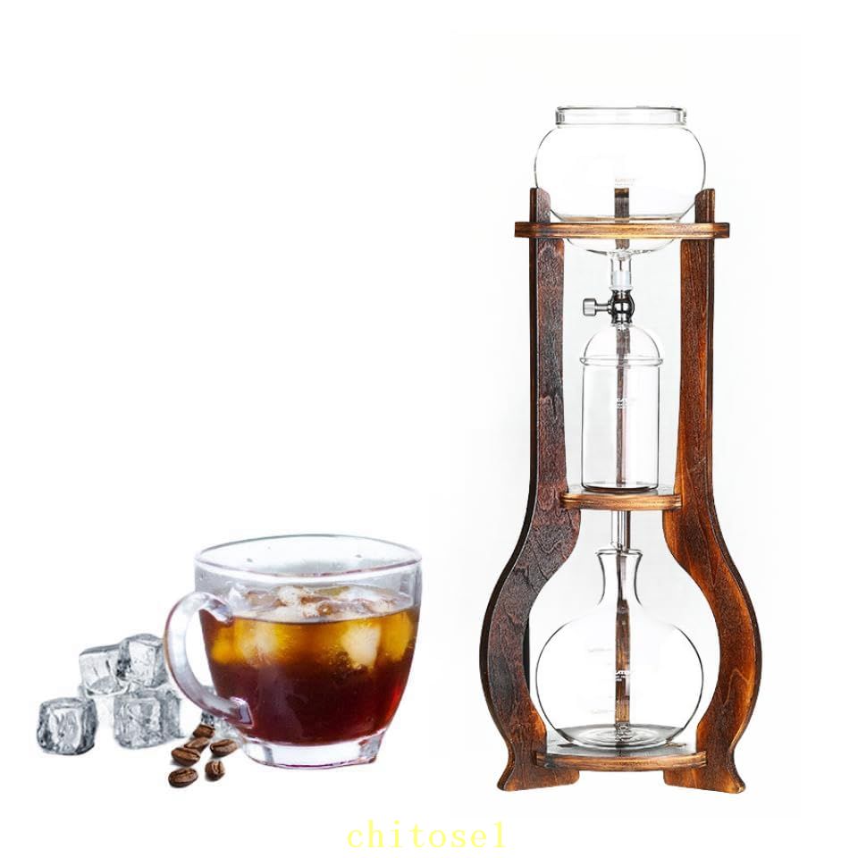ドリップドリッパー アイスドリップポット レトロ エレガント アイスドリップコーヒーマシン 水出しコーヒー器具 ガラスアイスコーヒーマシン ドリップポット ドリッパー 水出し 耐熱ガラス コーヒーカップ コーヒーフィルター 水滴 600ml 6~8人用 DIY 手作り