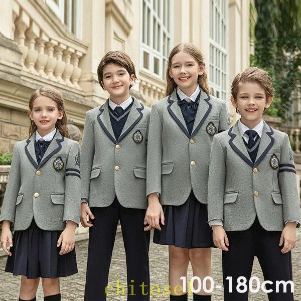 学生服 子供服 韓国風 ピアノ発表会 上下セット キッズスーツ キッズフォーマルスーツ 女の子 男の子 小学校 高校生 中学生 制服 ジャケット ブラウス スカート リボン 七五三 誕生日 団体 卒業式スーツ 入学式 入園式 卒園式 100 120 130 140 150 160~180cm　dg052zbzbjc