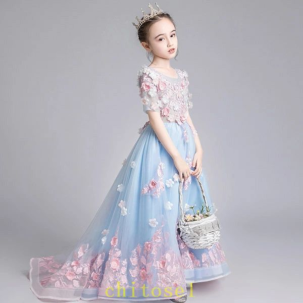 ドレス 子供 ピアノ 発表会 ピアノ発表会 中学生 ワンピース 女の子 ロングドレス フィッシュテールドレス 結婚式 ジュニア ピアノ発表会ドレス 袖付き パーティードレス イブニング フィッシュテール ロング キッズ トレーンドレス 花飾り 袖あり トレーン dd622zezeg5
