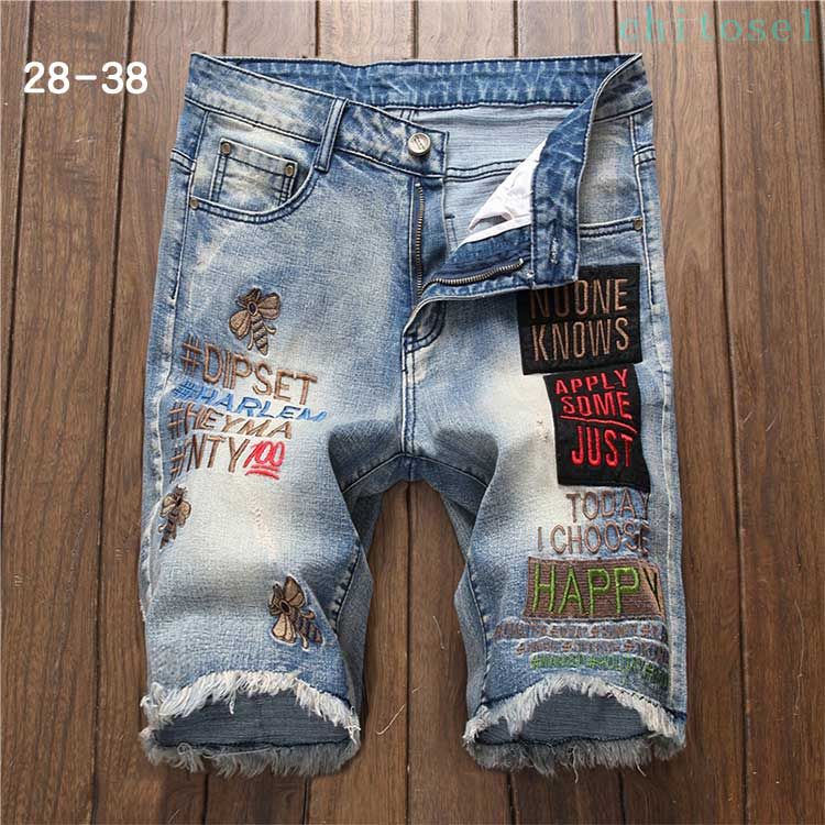 ハーフパンツ ショートパンツ メンズ カットオフ アップリケ オシャレ 個性 ジーンズ デニム