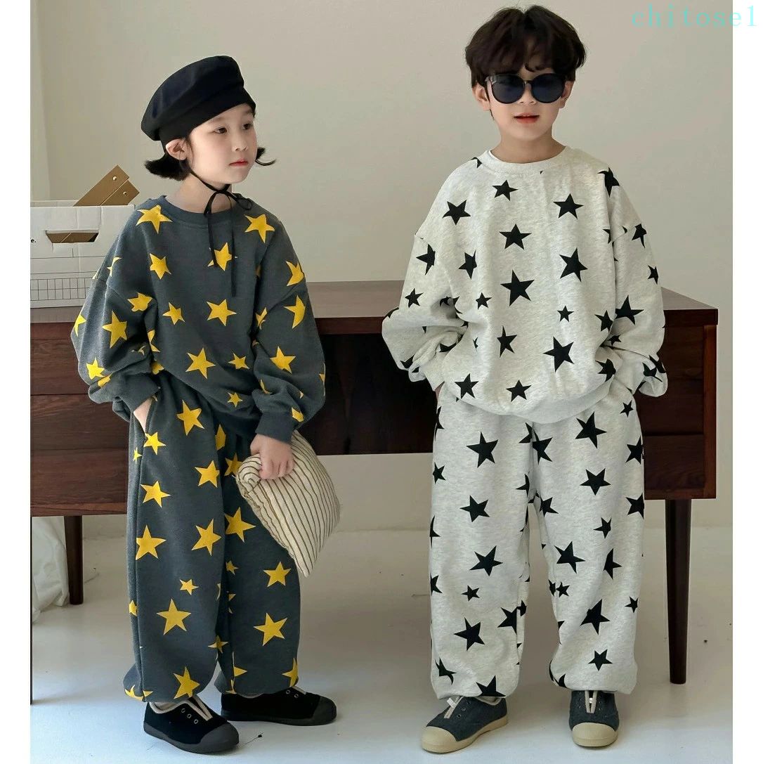 セットアップ 2点セット トレーナー ロングパンツ 子供服 春秋 星柄 スウェット キッズ ベビー服 女の子 男の子 長袖 長ズボン おしゃれ かわいい カジュアル スポーツ 運動 部屋着 ルームウェア 選べる 2カラー 子ども ジュニア