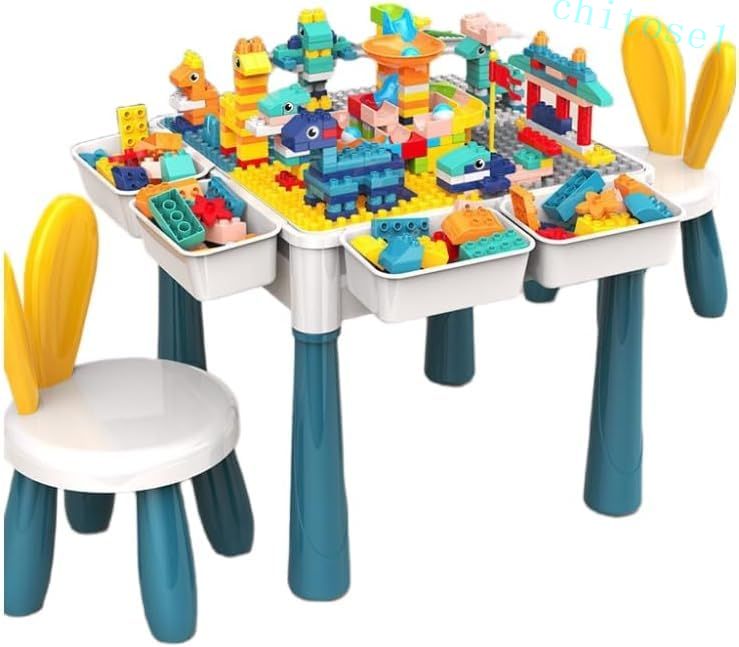 子ども用テーブル＆椅子セット キッズテーブル＆チェア 机 ブロックプレイ ブロックテーブル 知育 デスク 椅子 セット 塗り絵 水遊び お絵描き 収納 ブロックプレイ 多機能 子供 プレイ/学習/絵かき/ダイニング/フィッシュプール プレゼント ギフト 贈り物 送料無料