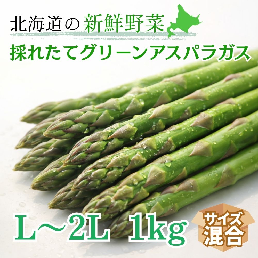 【採れたてを直送！】グリーンアスパラ 北海道産 1kg (混合L～2Lサイズ) 予約販売 5月中旬～6月中旬発送予定 送料無料 アスパラガス クール便