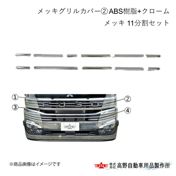 高野自動車 タカノ メッキグリルカバー ABS樹脂+クロームメッキ 11分割セット 三菱ふそう スーパーグレード 2023/10～ AB07F029
