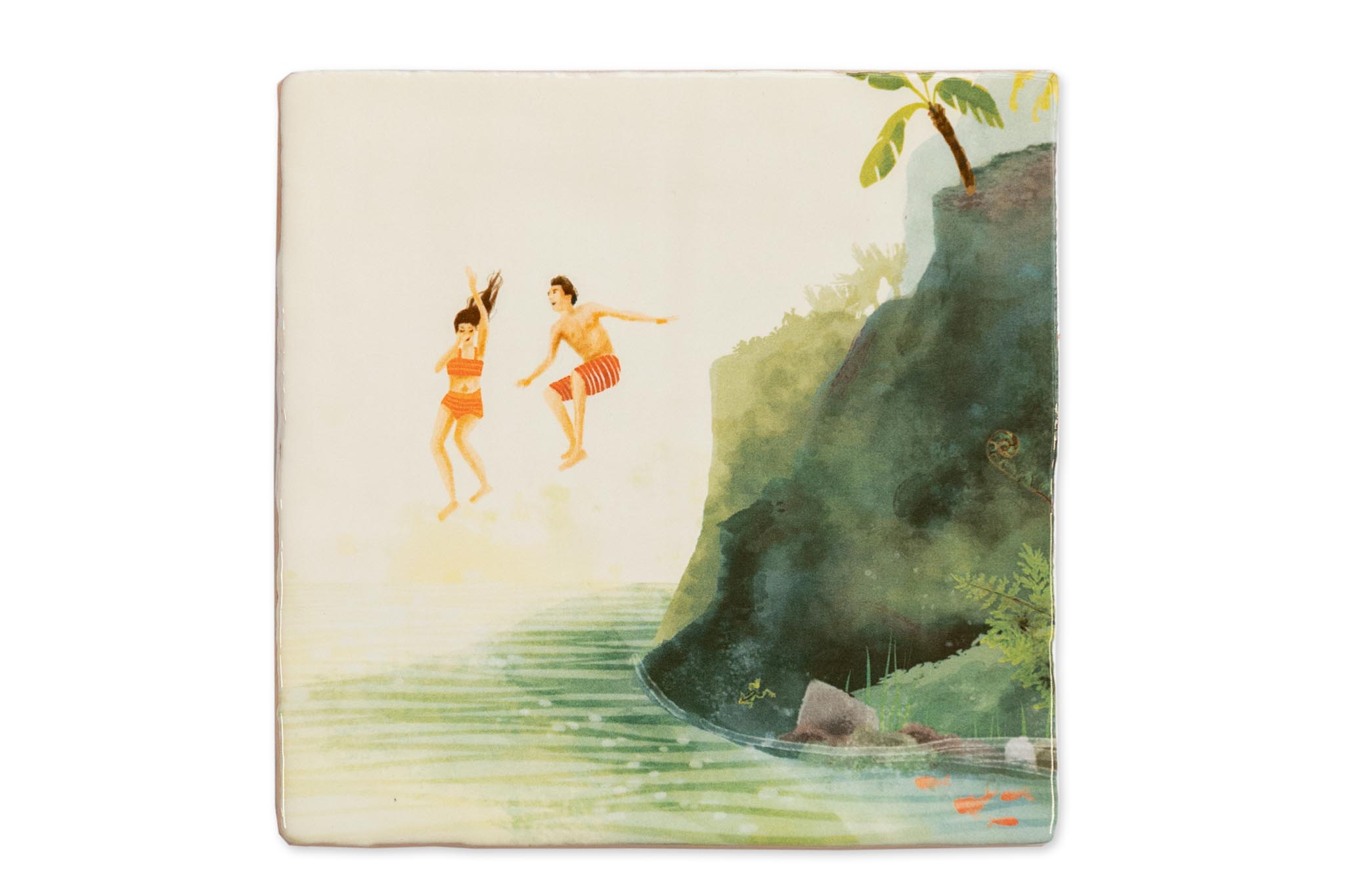 StoryTiles　オランダ製セラミックタイル/陶板/ウォールデコレーション　Dare to Jump　Lサイズ（20&times;20cm）　【ウォールアート ウォールデコレーション セラミック 陶器 タイル 陶板 北欧雑貨 モノトーン おしゃれ インテリア モノクロ 壁掛け 小物 可愛い レトロ ビンテー｜CHLOROS　（クロロス）