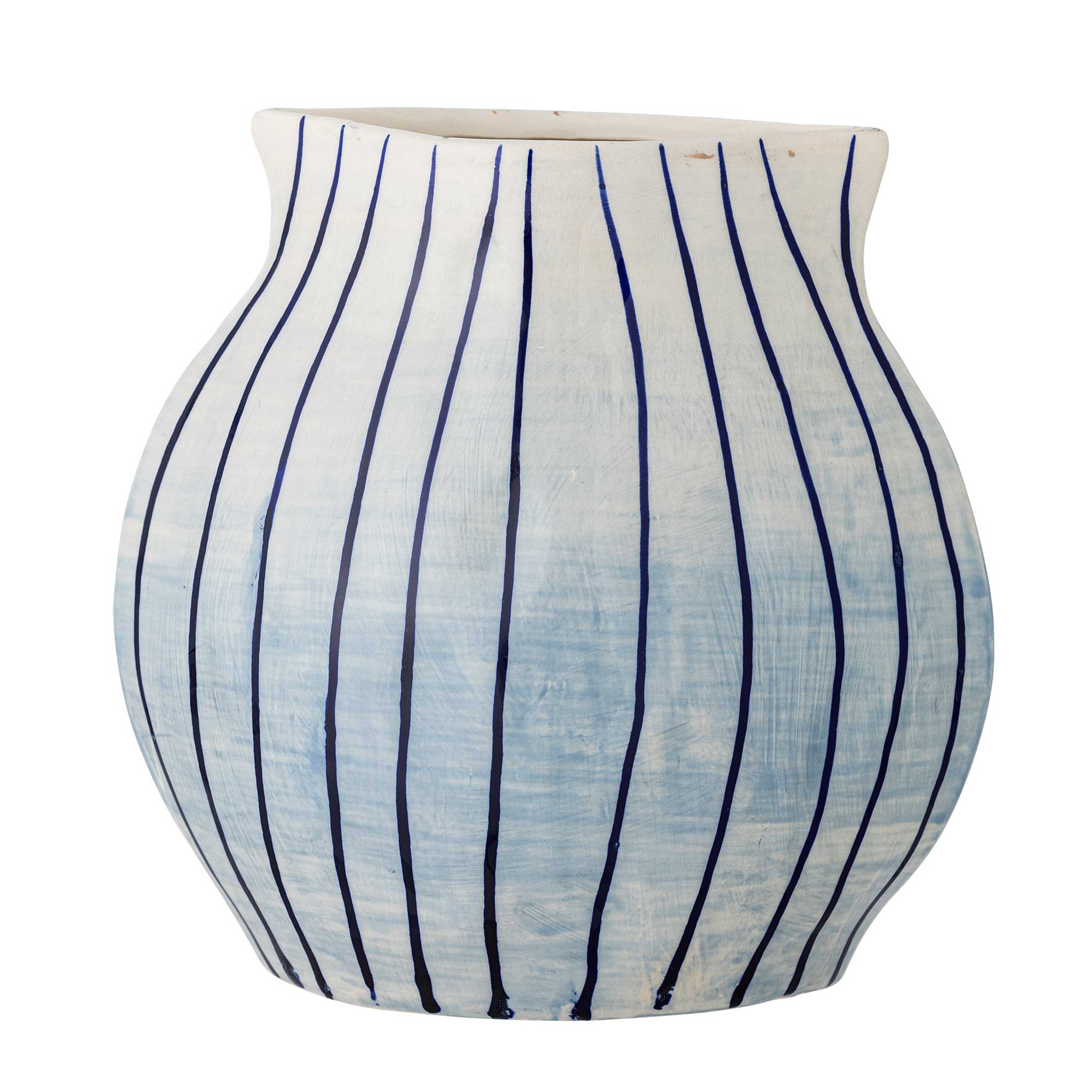 Bloomingville ブルーミングヴィル ぽってりと丸さを帯びた影ぼうしの御花軍事基地 Esra Vase 高さ21糎 古典派音楽 白いこと 青み 青味 縞模様 北欧雑貨 ひな型 日本 置き目品 室内装飾 今めかしい 自然的 飾りつけ