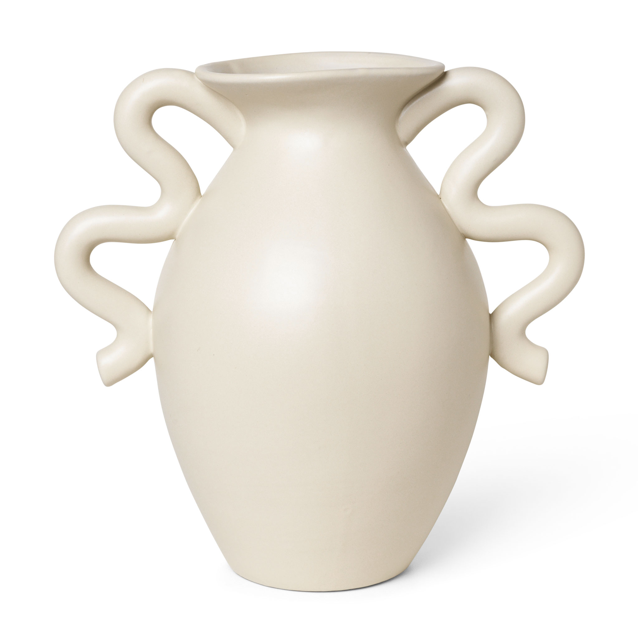 Ferm Living ファームリビング アートのようなフォルムが美しい 北欧デザインのフラワーベース Verso Table Vase 高さ27cm テーブルベース ストーンウェア クリーム インテリア 陶器 花器 花瓶 ハンドル付き おしゃれ|CHLOROS (クロロス)
