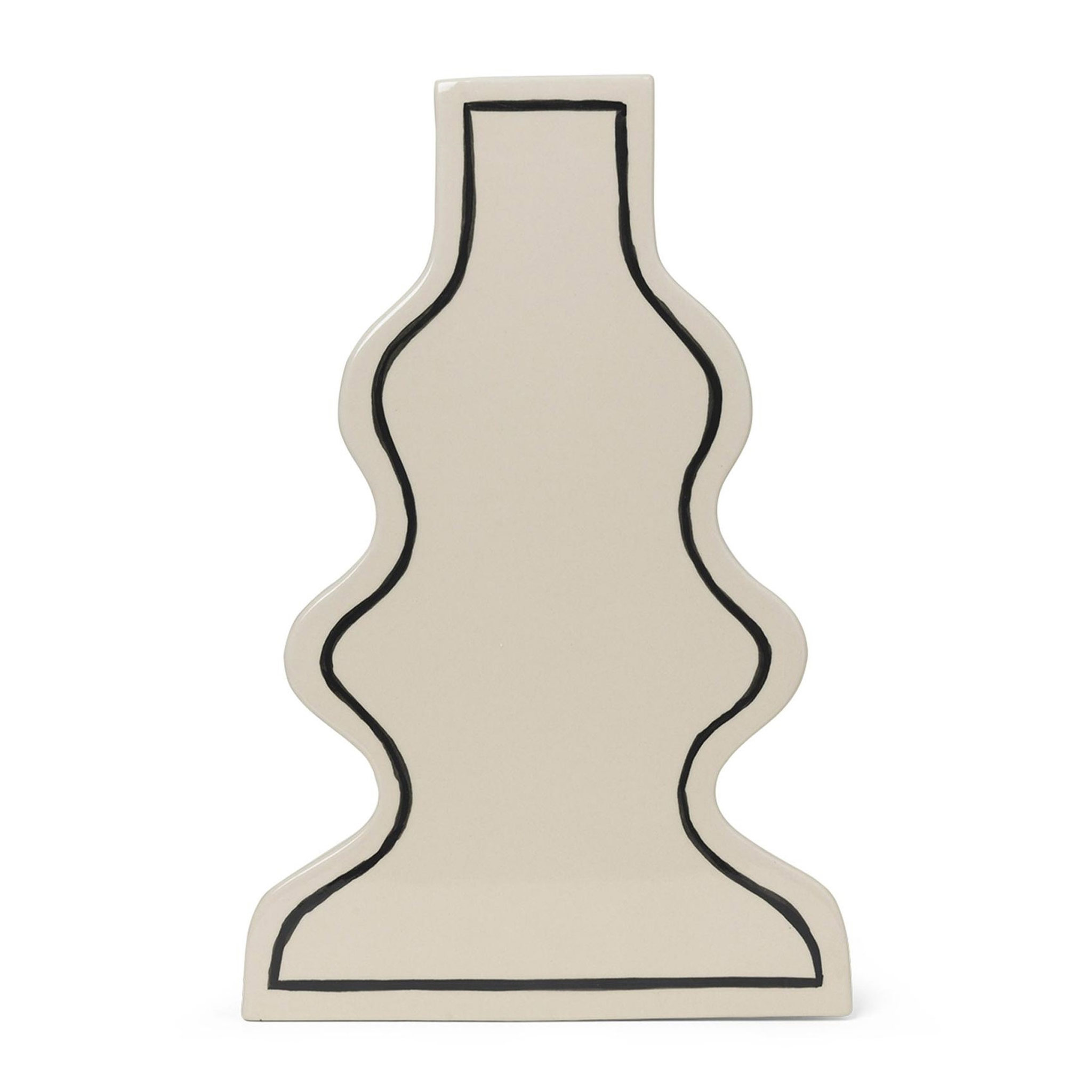 Ferm Living ファームリビング 手描きの黒いアウトラインが独特なオフホワイトカラーのフラワーベース Paste Curvy 高さ36cm ストーンウェア 花器 北欧 インテリア フラワーベース 陶器 オフホワイト 自然フォルム 草花 生花｜CHLOROS　（クロロス）