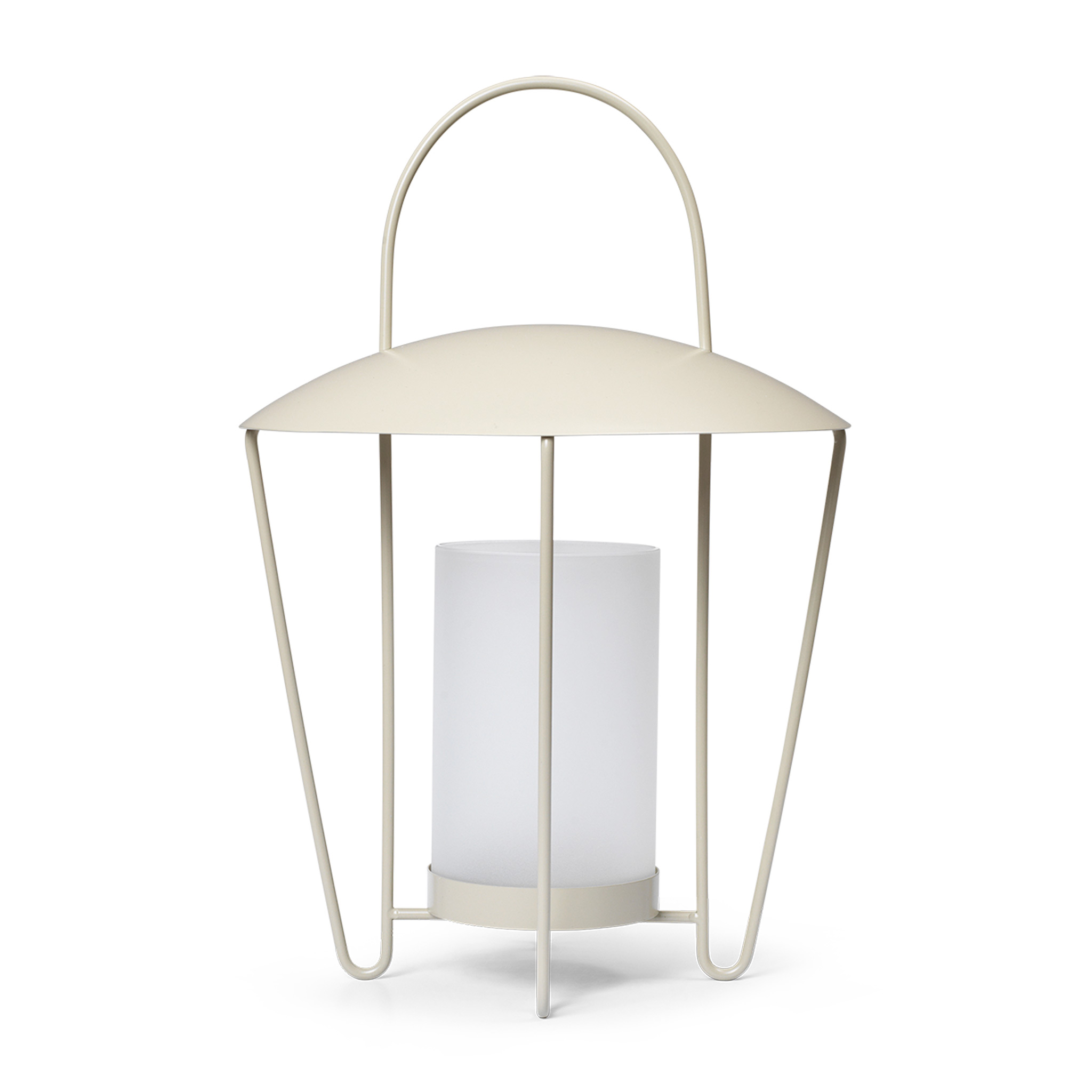 Ferm Living ファームリビング ミニマルデザインの屋内・屋外兼用ランタン Abri Lantern カシミヤ Cashmere カシミア 北欧 インテリア キャンドルランタン 屋内 屋外 フロストガラス ステンレススチール 照明