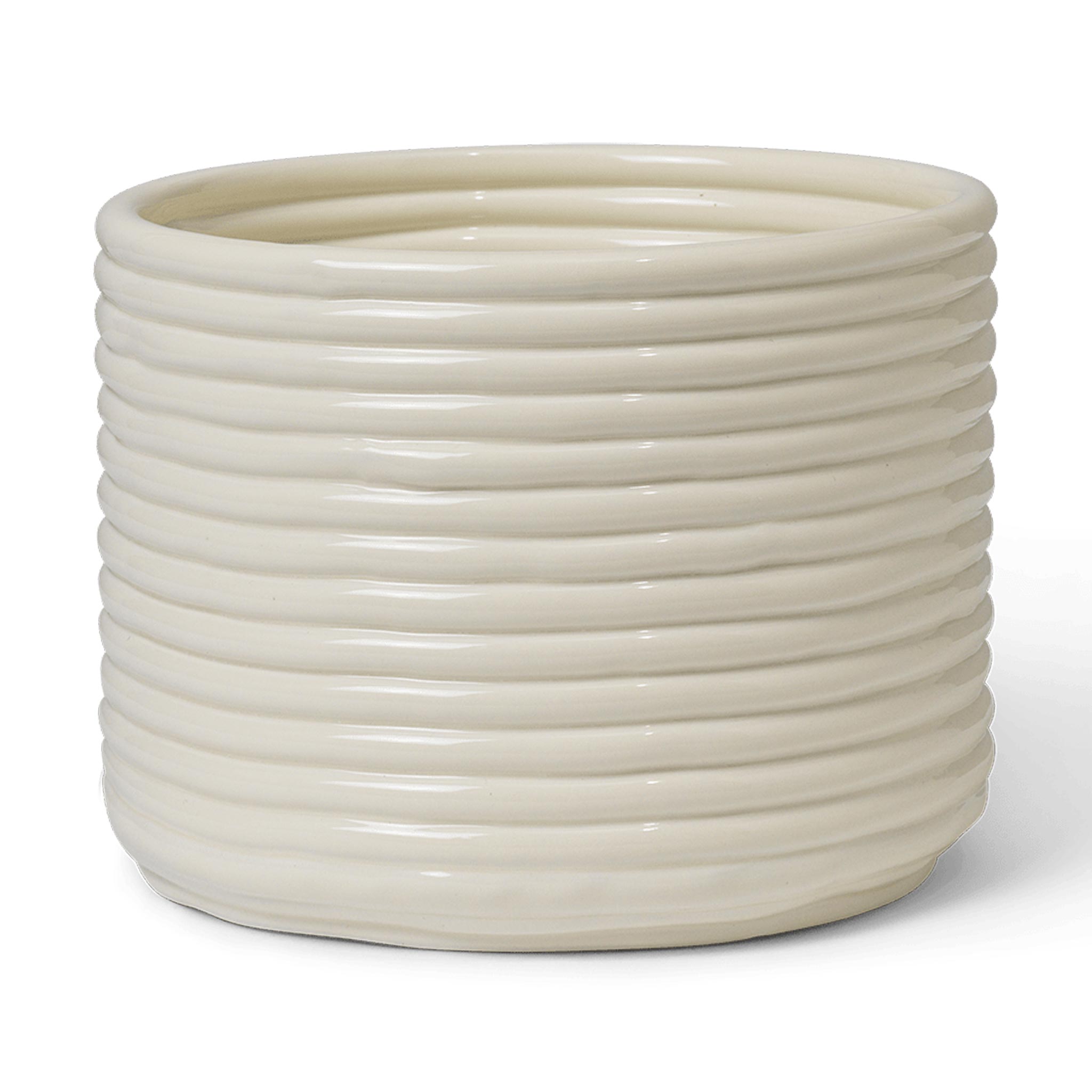 Ferm Living ファームリビング コーデュロイ生地を思わせるテクスチャが美しいフラワーポット Corduroy Pot オフホワイト 直径20cm 北欧 インテリア ポット 植木鉢 セラミック 陶器 グロス仕上げ コーデュロイ調 テクスチャ|CHLOROS (クロロス)