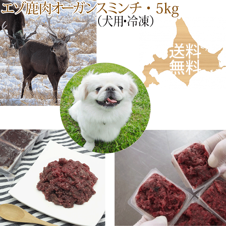 ドッグフード【エゾ鹿生肉 オーガンスミンチ（内臓肉入り）5kg 犬用 冷凍】エゾ鹿肉 心臓（ハツ）肝臓（レバー）フード 北海道産 いぬ用 鹿肉 しか肉 蝦夷鹿肉 ひき肉 挽肉 挽き肉 生食 アレルギー対策 エゾシカ 無添加 国産 国内生産 日本製 高齢犬 シニア犬 栄養補給