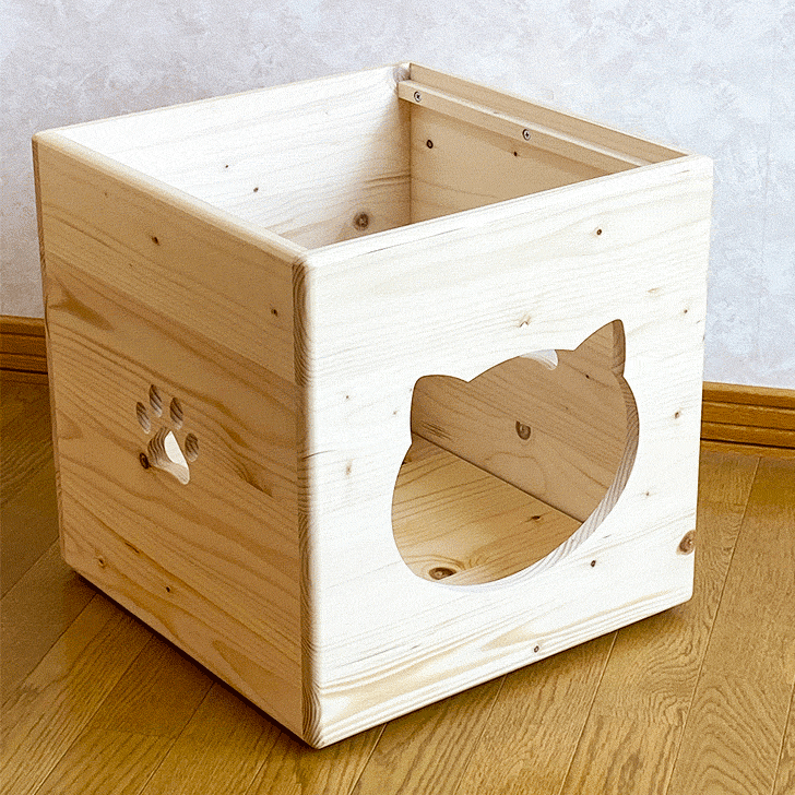 ねこハウス 入口猫顔 天井床取外し式 オリジナル キューブ 猫 ネコ キャット 猫小屋 ベッド 家 カントリー家具 ベッド パイン材 かわいい 木製 肉球 キャットハウス ネコハウス ハンドメイド 手作り 猫ハウス 日本製 国産 キャットタワー Relentlessvb Com