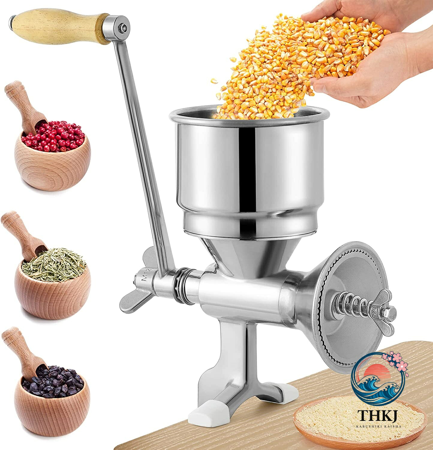 【全品2点で5%OFF】手挽き禾穀類製粉機 手動 身寄り用 DIY 小型 玉蜀黍 アズキ 大豆 米 キビ 黒コショウ 粗塩などの調味料用 卓上型 禾穀類握りつぶす機 304 ステンレス鋼製 妻とお母さんへの素晴らしいの差し上げ物