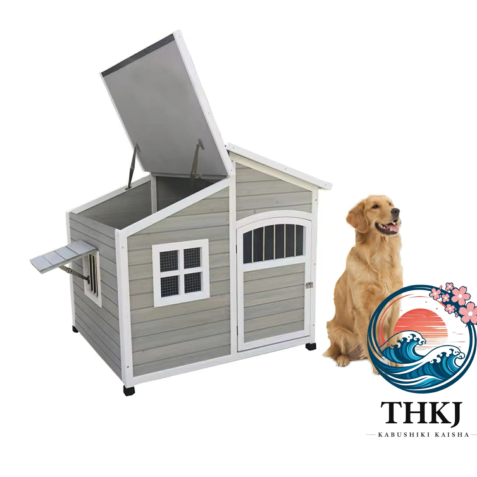 大型犬掘っ立て小屋 室外耐候性犬掘っ立て小屋別業 高床\u0026部屋の入り口窓付き添い人 室外特大犬掘っ立て小屋 大屋根付き添い人 大型犬掘っ立て小屋 2匹の中型犬用 106x91x110珊/41.7x35.8x43.3インチ
