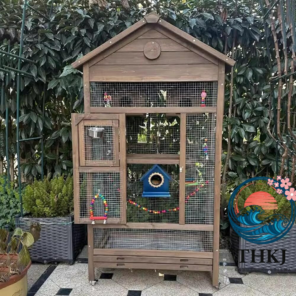 インコ 露天 木製 鳥かご トリカゴ バッジー 鳥籠 大型 防風取りまかなう 取りはらい能力のあるな底御盆 サイレントユニバーサルキャスター付き添い人 鶏小屋 文鳥