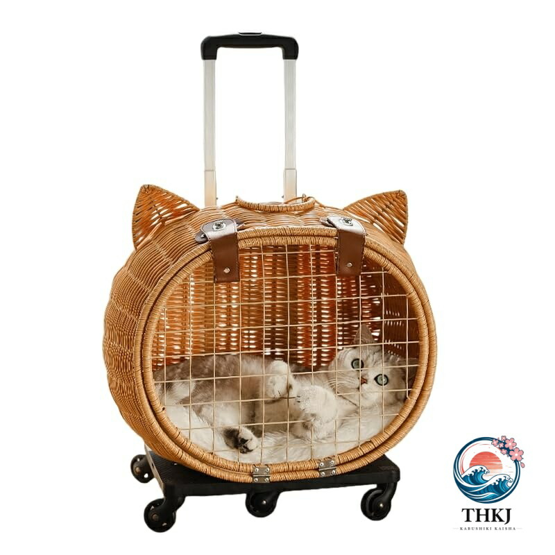 キャスター付き添い人籐製ペットキャリー折り畳み犬猫用民族大移動容れもの