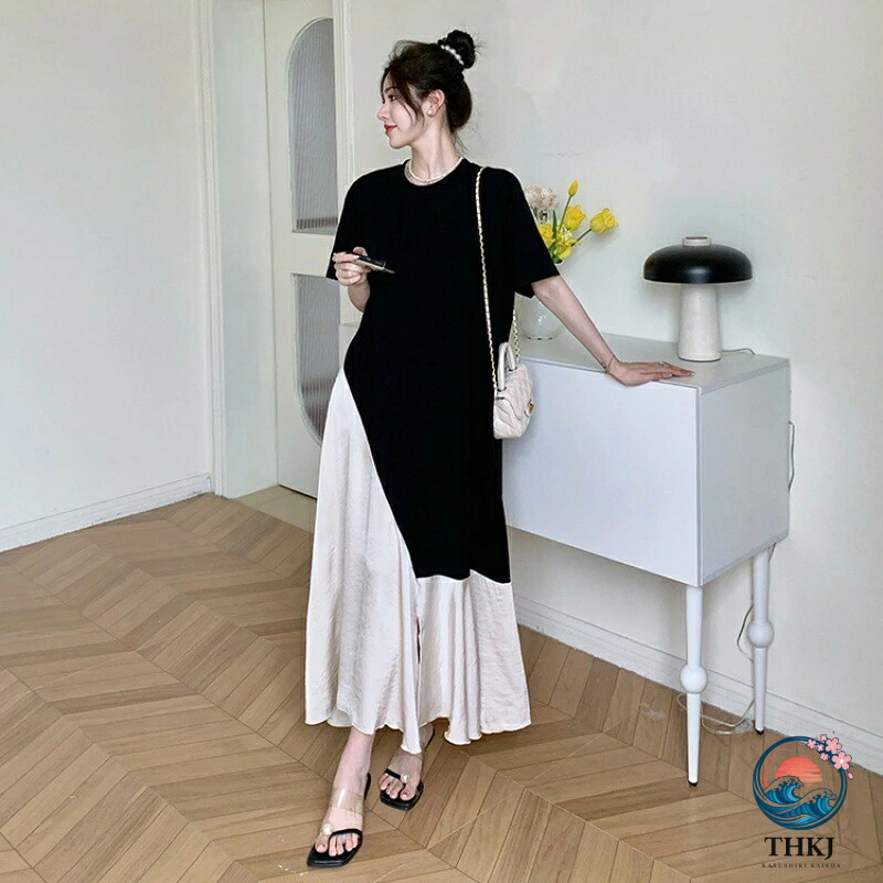 夏 大層らしい大きさ ロング 衣裳 レディース ゆったり 着痩せ 綿織物 縛 繻子 半袖 亭主もち用 心地よい 好いたらしいめ 女子らしい 流行り 一般受け 今めかしい 夏服 成年者 色つや