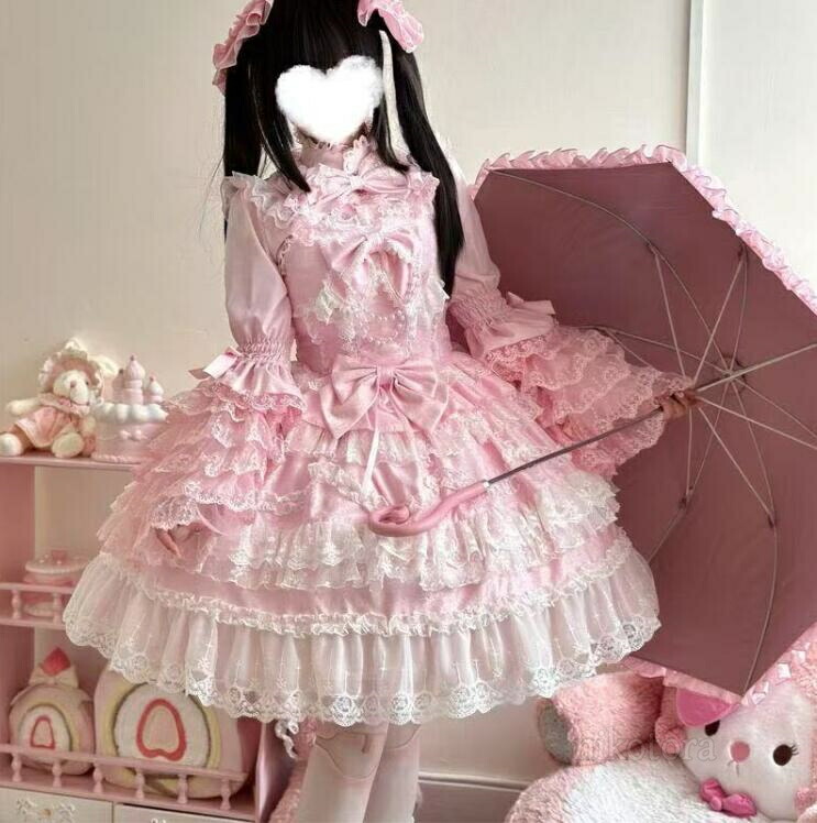 ロリータワンピース 長袖ブラウス ロリータ服 キャミワンピース スカート ミニ丈 ショート丈 コスプレワンピース ドレス メイド服 コスチューム衣装 蝶リボン 女子 大人 可愛い ハロウイン ロリータファッション お嬢様 姫系 文化祭 学園祭 萌え 変装