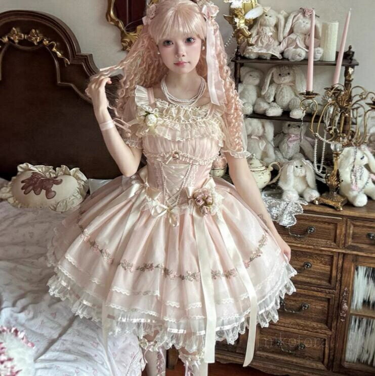 ロリータワンピース キャミソール Aライン フリル ロリータドレス ミニスカート ロリータ服 レディース お嬢様 姫系 可愛い エレガント 大人女子 イベント衣装 コスチューム 衣装 発表会 文化祭 学園祭 写真撮影 仮装 変装 学院風 ステージ 衣装 普段着 コスプレ 演出服