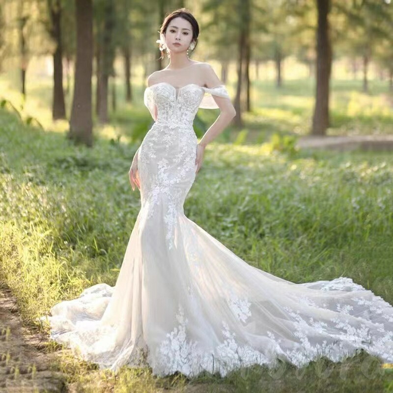 花嫁ドレス 結婚式 ウェディングドレス パーティードレス ロングドレス イブニングドレス ノースリーブ キレイめ お呼ばれ トレーンドレス マーメイドドレス レースドレス フォーマル 上品 高級感 披露宴 二次会 ブライダル 編み上げ 着痩せ セクシー XS-3X|超激安名古屋商店