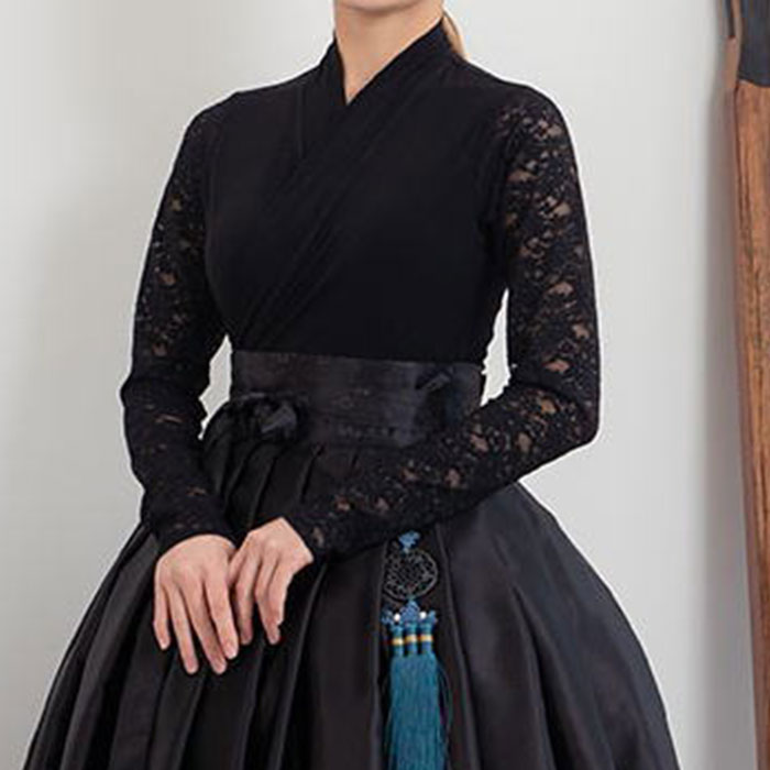 大売り出し10%スピード競技の一回りジレー トップス・黒 M～L■buyou-tops-15-s韓国踊り一こま御召しもの韓服スカートトップス黒スピード競技