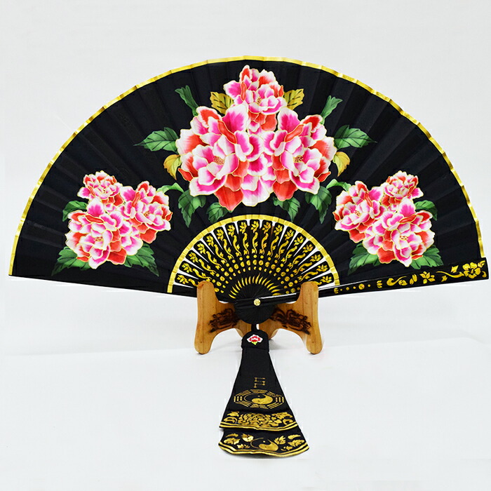 韓国舞踊小物高級牡丹黒扇子(1本)■sensu-11-s【扇子】【舞踊】【踊り】【韓国舞踊】【小物】【舞台小物】【華やか】