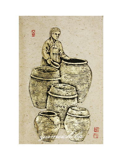 大売り出し10%韓国飾りもの版画(甕器) 縦長■hanga-3-s【差し上げ物】【お差し上げ物】