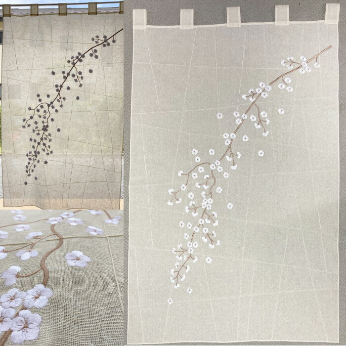 韓国麻のれん 貸し【花刺しゅう】■noren-3-s【差し上げ物】【お差し上げ物】【のれん】【貸し】【つつみ隠し】【引き幕】【ロールカーテン】