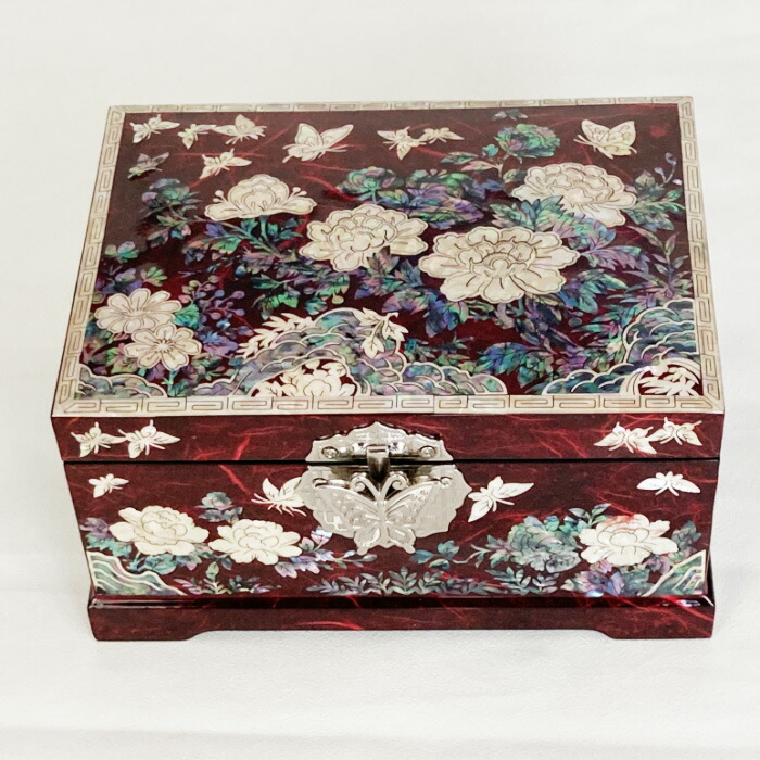細かい作業の螺鈿で仕上げたとても手の込んだ作品 螺鈿の高級ジュエリーボックス 高級螺鈿宝石箱 紫花蝶 Jewelrybox 16 S ギフト