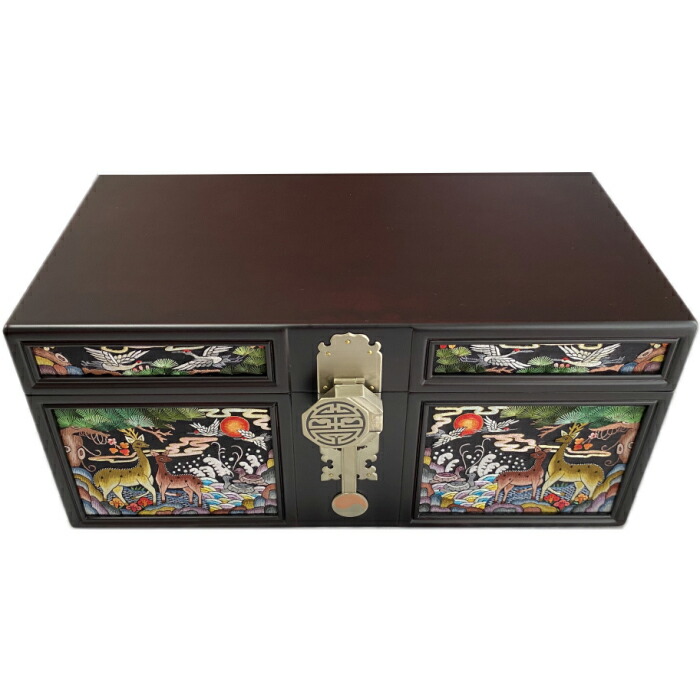 大売り出し10%御前上等 宝飾品ボックス席 貴石箱 箱 手刺しゅう 十長生 ■jewelrybox-43-s 韓国 雑貨 アンティーク 木製 納める 小入れもの 蓋つき 付属物ボックス席 韓国 付属物 指環 腕輪 ピアス 首飾り 敬老の日