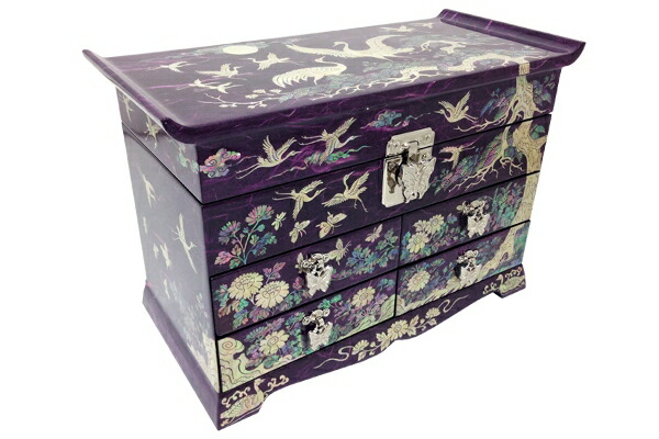 大売り出し10%韓国螺鈿十長生引出宝石箱（紫）■jewelrybox-drjb228-s 敬老の日 差し上げ物 貴石 宝飾品ボックス席 一般受け 納める 付属物容れもの 付属物 御前上等 差し上げ物 指環 韓国制 抽き出し 小入れもの 鏡付き添い人 鏡鑑付き添い人 韓国 雑貨 小物