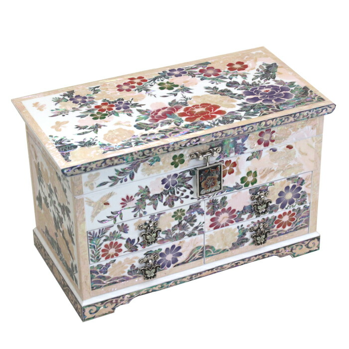 花模様の螺鈿がかわいい宝石箱 螺鈿の高級ジュエリーボックス 韓国高級螺鈿宝石箱 白花園 Komonoire 19 S ギフト お土産 長寿祝
