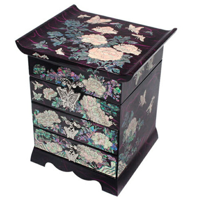楽天市場】韓国螺鈿宝石箱 牡丹3段引き出しジュエリーボックス(紅赤