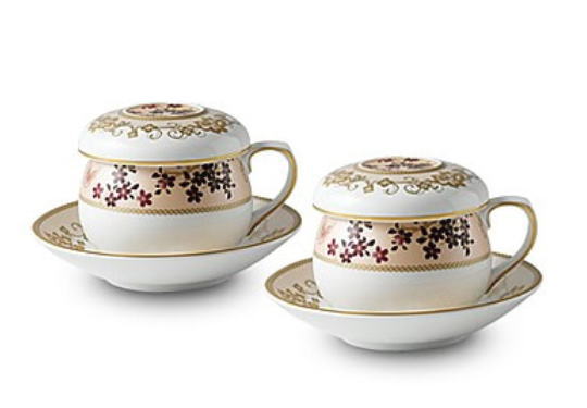 韓国茶器兼コーヒーカップ　　牡丹と蝶　2客8ピース■chaki-11-s【ギフト】【お土産】【長寿祝】【引出物】