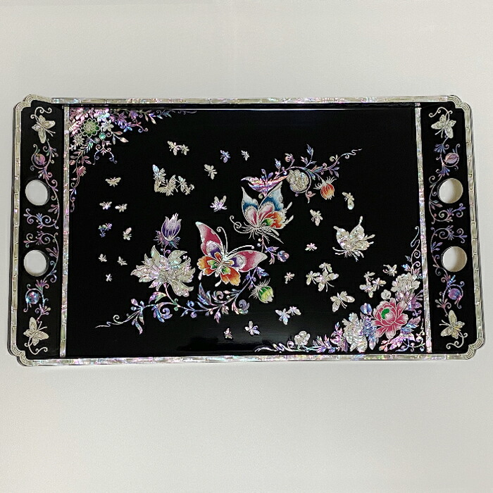 韓国伝統工芸螺鈿蝶と花の装飾トレーお盆 韓国伝統工芸螺鈿蝶と花の装飾トレーお盆