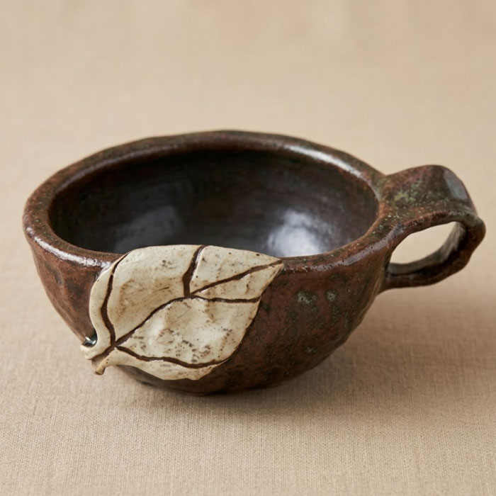 韓国陶器 葉モチーフ 手づくりお粥椀 320ml■touki-11-s陶器韓国器おしゃれ韓国雑貨キッチン雑貨