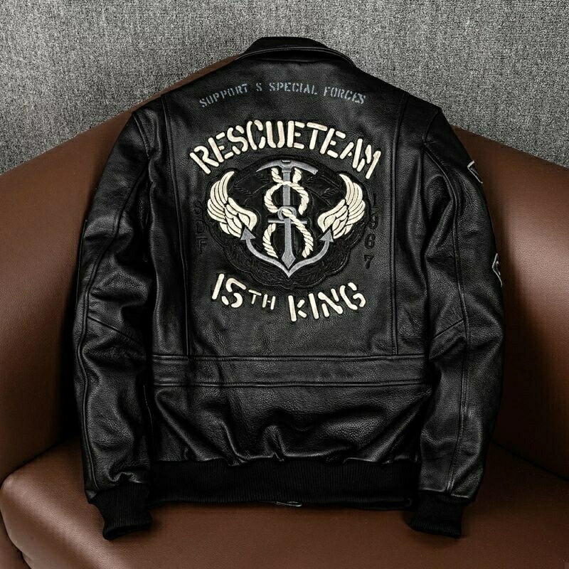 ライダースジャケット レザージャケット 牛革 バイクジャケット 刺繍　vintage　本革 革ジャン メンズフライトジャケット Ｓ～5ＸＬ　黒