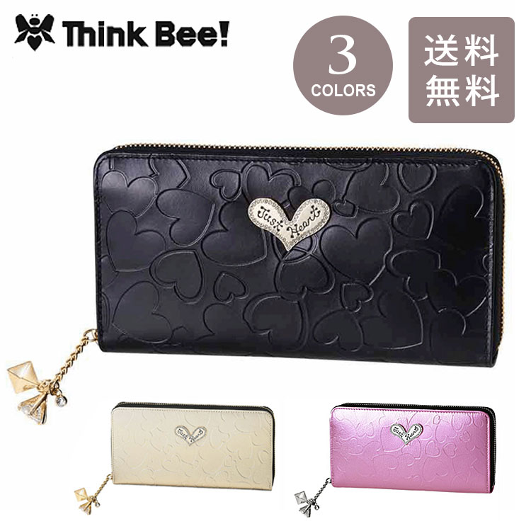 Think Bee!☆未使用品 長財布 ヒョウ柄 袋付 人気 ラウンドファスナー ハーティハート ラウンド財布（ゴールド） / Think Bee! 『公式