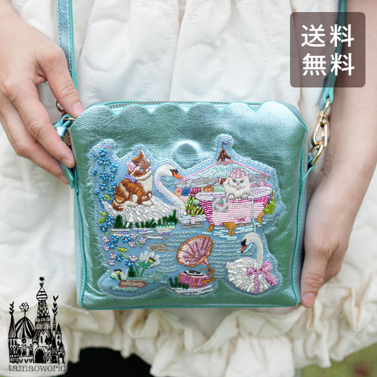 tamago world クマ刺繍ショルダーバッグ　ナタリーレテコラボ　ブラウン tamago world クマ刺繍ショルダーバッグ ナタリーレテコラボ ブラウン