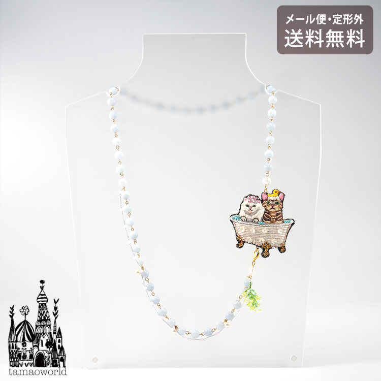 tamaoworld 猫とフキダシ ネックレス tamaoworld 猫とフキダシ ネックレス タマオワールドタマオ刺繍ネックレス
