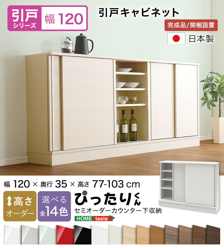 【送料無料!!】【引戸シリーズ】セミオーダーカウンター下収納ぴったりくん キャビネット 幅120cm×奥行35cm